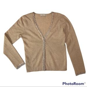 Laura Ashley Beige Hook & Eye Beaded Crochet Cardigan Sweater 8